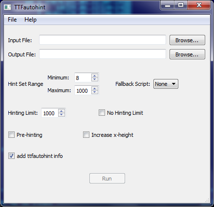 A screen snapshot of the ttfautohint binary
                        version 0.8 on Windows 7