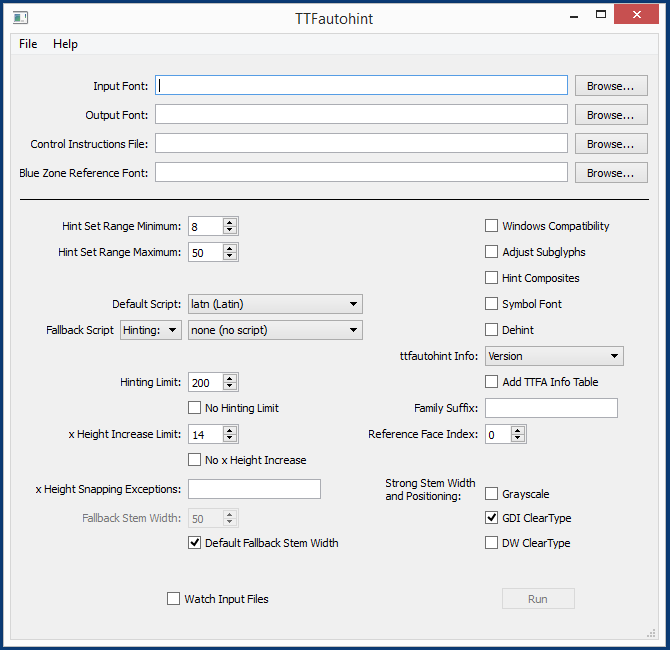 A screen snapshot of the ttfautohint binary
                        version 1.6 on Windows 8.1